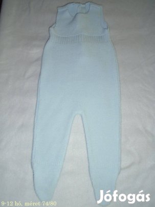 Kötött kék ujjatlan rugdalózó 9-12 hó (méret 74 / 80)