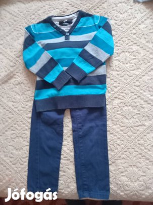 Kötött pulóver alkalmi farmer nadrággal 104-es méret