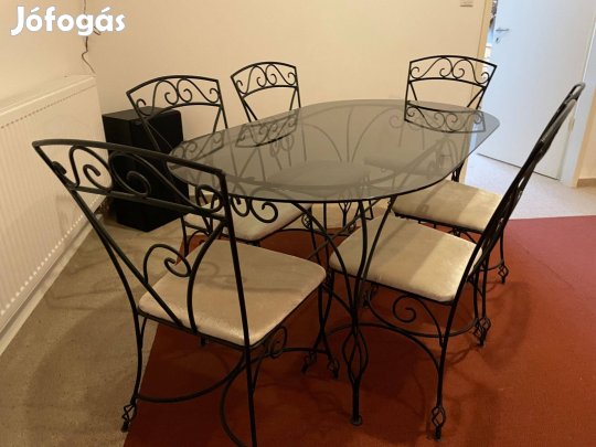 Kovácsolt vas asztal székekkel eladó