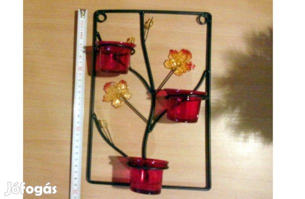 Kovácsoltvas 29cm hosszú fali gyertyatartó gyertya tartó mécses tartó