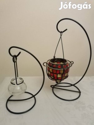 Kovácsoltvas jellegű mozaiküveges mécsestartó 2 db. szinte ingyen