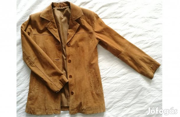 Középbarna/őzbarna női átmeneti velúrkabát / valódi bőrkabát S/M