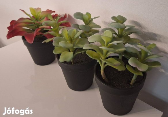 Közepes méretű, élethű cserepes műnövények, 3 darabos csomag