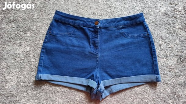 Középkék magas derekú farmer short, rövidnadrág