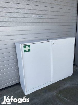 Középmagas szekrény, tolóajtós, fehér színű, 120x160 cm - használt