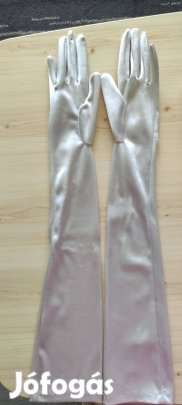 Krémszínű,alkalmi, 1-es, fényes,szatén, hosszú női kesztyű 1.700.-ft