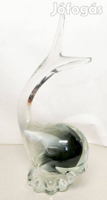 Kristály bálna füst színű szobor fodros talapzaton. Olasz Murano