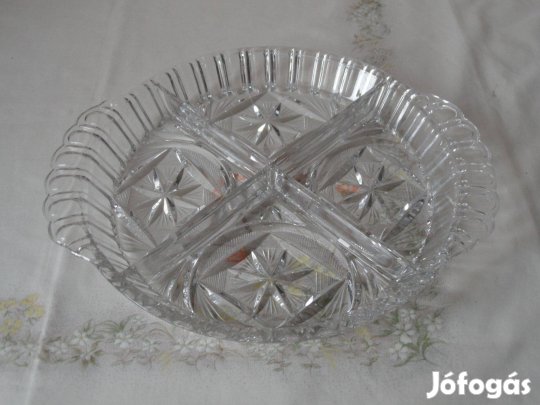 Kristály füles osztott tál, kínáló