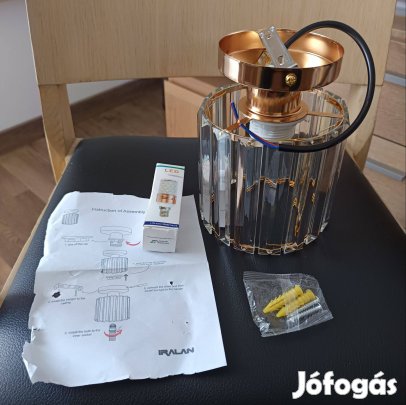 Kristály mennyezeti lámpa, elegáns design, arany, 12x18cm, izzóval