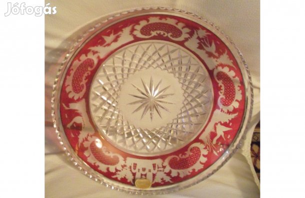 Kristály tál színezett szélű