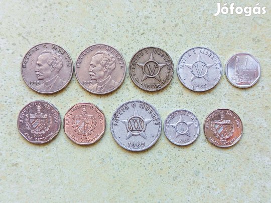 Kuba 10 db Különböző Érme 1 5 10 25 Centavos 1961-2016