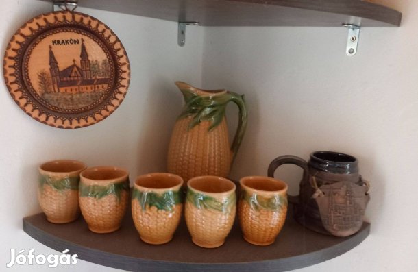 Kukorica mintás kerámia boros készlet (kancsó + 5 pohár) - Új