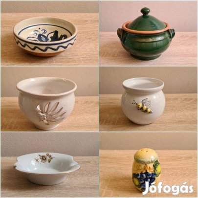 Különböző népi kerámia porcelán tányér kaspó hamutál