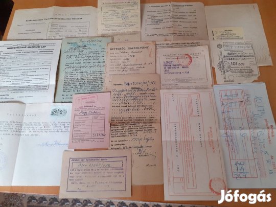 Különböző régi baleseti betegpapír iratok a 60-70-es évekből