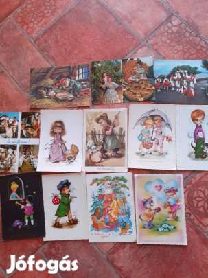 Különböző régi mese, állat, és virágos képeslap csomag 12db