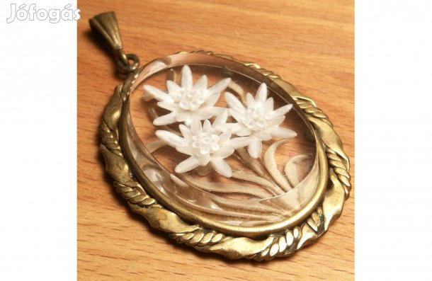 Különleges, gyönyörű, hatalmas antik medál - havasi gyopár (5x3,7cm)