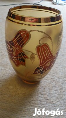Különleges art deco retro üveg domborműves arany virágmintás váza