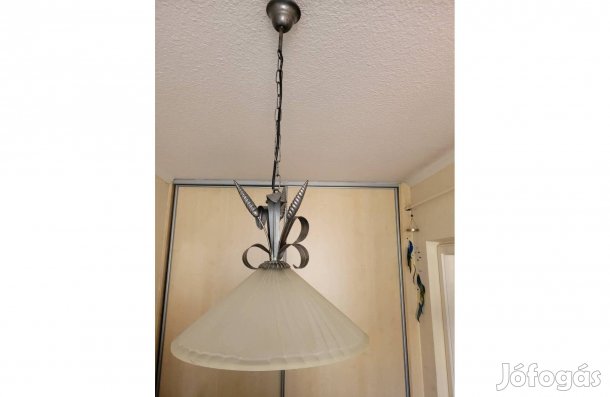 Különleges design, fém, savmaratott üvegbúrás függőlámpa