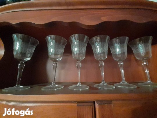 Különleges régi üveg pohárkészlet 6db talpas csiszolt nagy méret