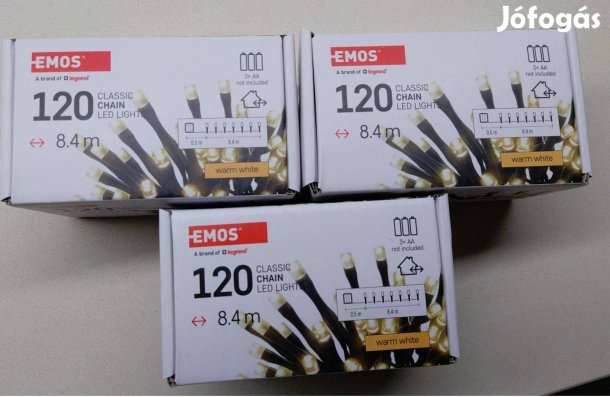 Kültéri LED fényfüzér, időzítős (8.4m/120 LED) meleg fehér