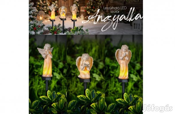 Kültéri Szolár napelemes angyalka műgyanta melegfehér LED - 3 féle