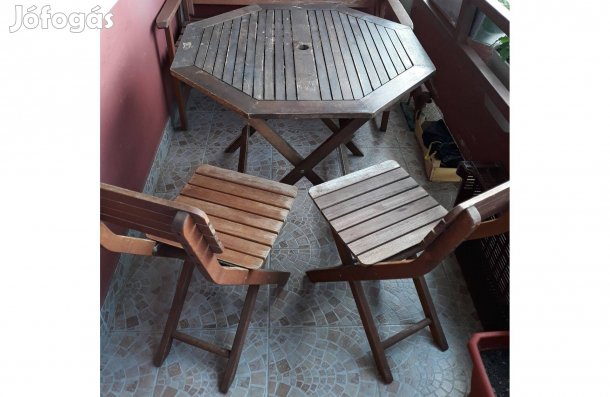 Kültéri asztal és 2 szék, összecsukható