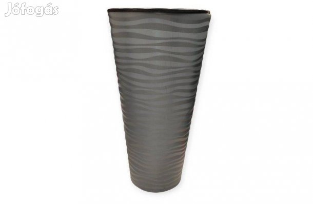 Kúpos műanyag virágcserép csíkos antracit mintával 51l 30x57cm