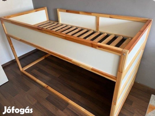 Kura megfordítható ágy, fehér/fenyő, 90x200 cm