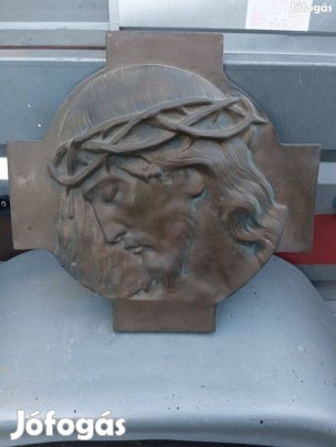 Kuriózum ! Jézus Fej Bronz Plakett Ritka Eredeti 1800 Antik Bronz