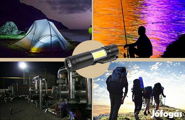 LED Zseblámpa 4 üzemmód változtatható fény Xpe + COB LED