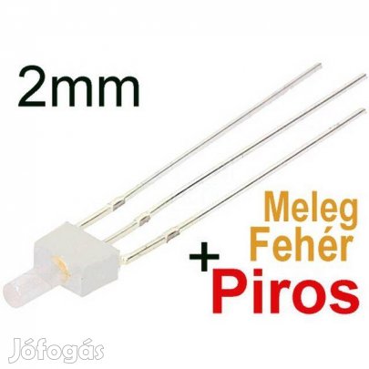 LED - Kétszínű : Melegfehér/Piros, 2mm, 90° - Közös anód, Diffúz (_)