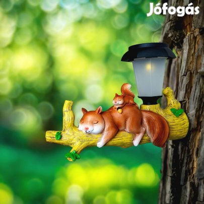LED-es szolár állatfigura - mókus - akasztható - melegfehér LED
