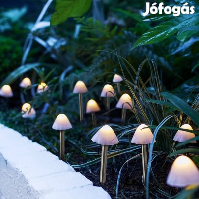 LED-es szolár lámpa - 12 db mini gomba - Napelemes melegfehér