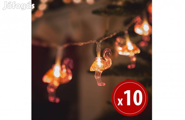 LED fényfüzér Flamingó - 1,1 m - 10 LED - melegfehér - 3xAA