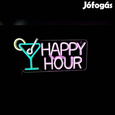 LED neon lámpa Happy Hour koktél mintával 43×21 cm