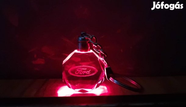 LED világítású Ford üveg kulcstartó 3D gravírozás, színváltós, új