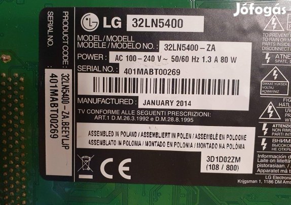 LG 32LN5400 LED tv panelek,táp elkelt 6870C-0452A eladó