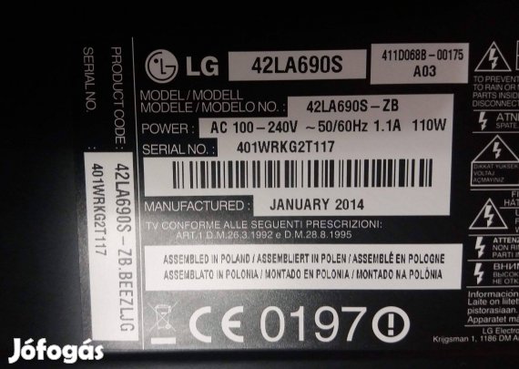 LG 42LA690S LED LCD tv komplett háttér világítás táp+main elkelt!