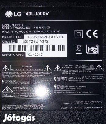 LG 43LJ500V LED tv panelek eladók háttér,main elkelt! 6870C-0532A
