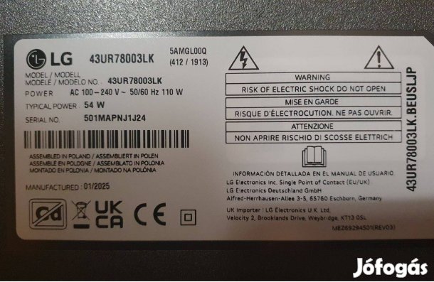 LG 43UR78003LK LED tv,hibás törött alkatrésznek LJ23 43UR78003 2025
