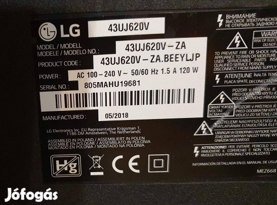 LG 43Uj620V LED tv hibás törött alkatrésznek LJ7 mainboard elkelt!
