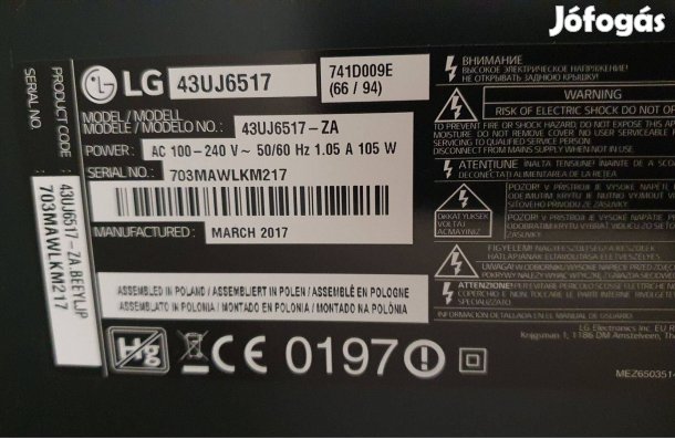 LG 43Uj6517 LED tv panelek LJ7 hibás? Lgp-430D-17U2 táp ok!