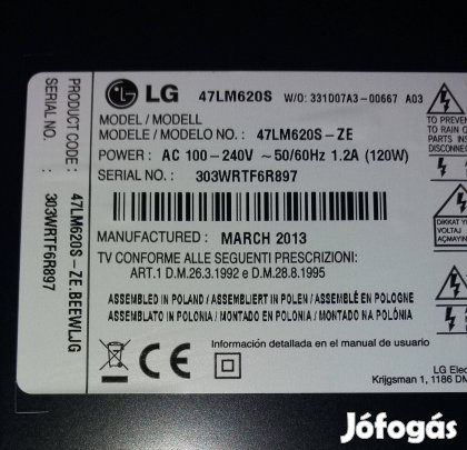 LG 47LM620S LED tv háttér világítás alkatrésznek(csak komplett háttér)
