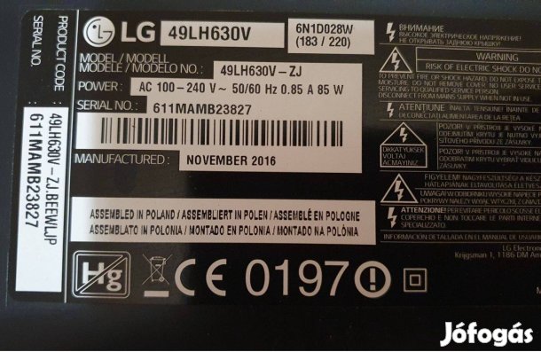 LG 49LH630V LED LCD tv hibás törött alkatrésznek LJ6 6870C-0532C