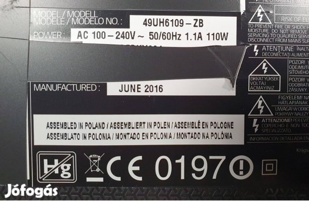 LG 49UH6109 LED tv hibás törött alkatrésznek 4K UHD eladó