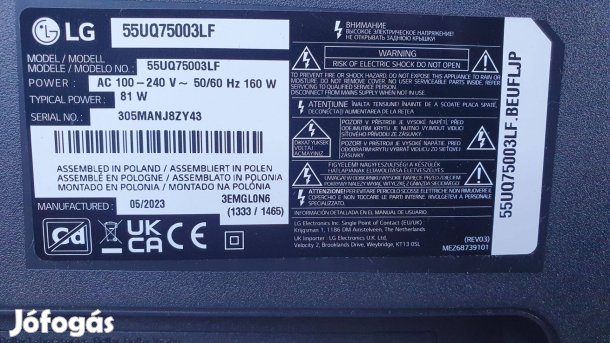 LG 55Uq75003LF LED tv háttér világítás,panelek elkeltek HC550Dqg