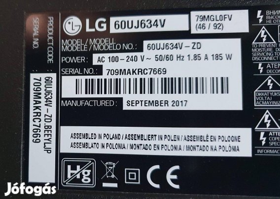 LG 60Uj634V LED LCD UHD tv hibás törött alkatrésznek