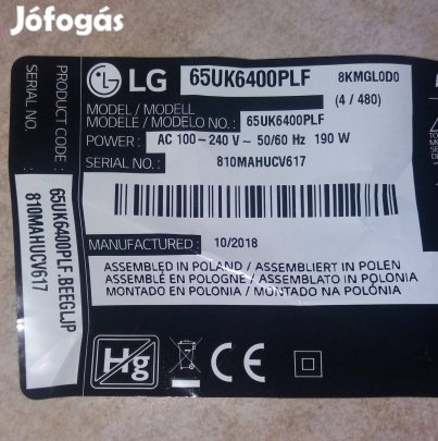 LG 65UK6400PLf LED LCD törött tv ből tápegység panel alkatrésznek