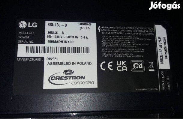 LG 86UL3J-B LED LCD tv display UHD 4K hibás törött tv alkatrésznek 86"