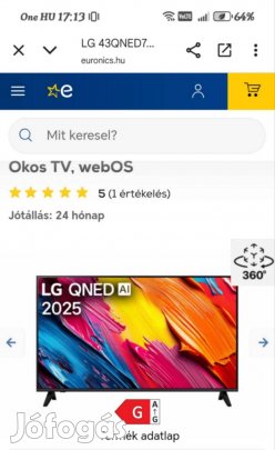 LG tv új bontatlan dobozában 108 centi